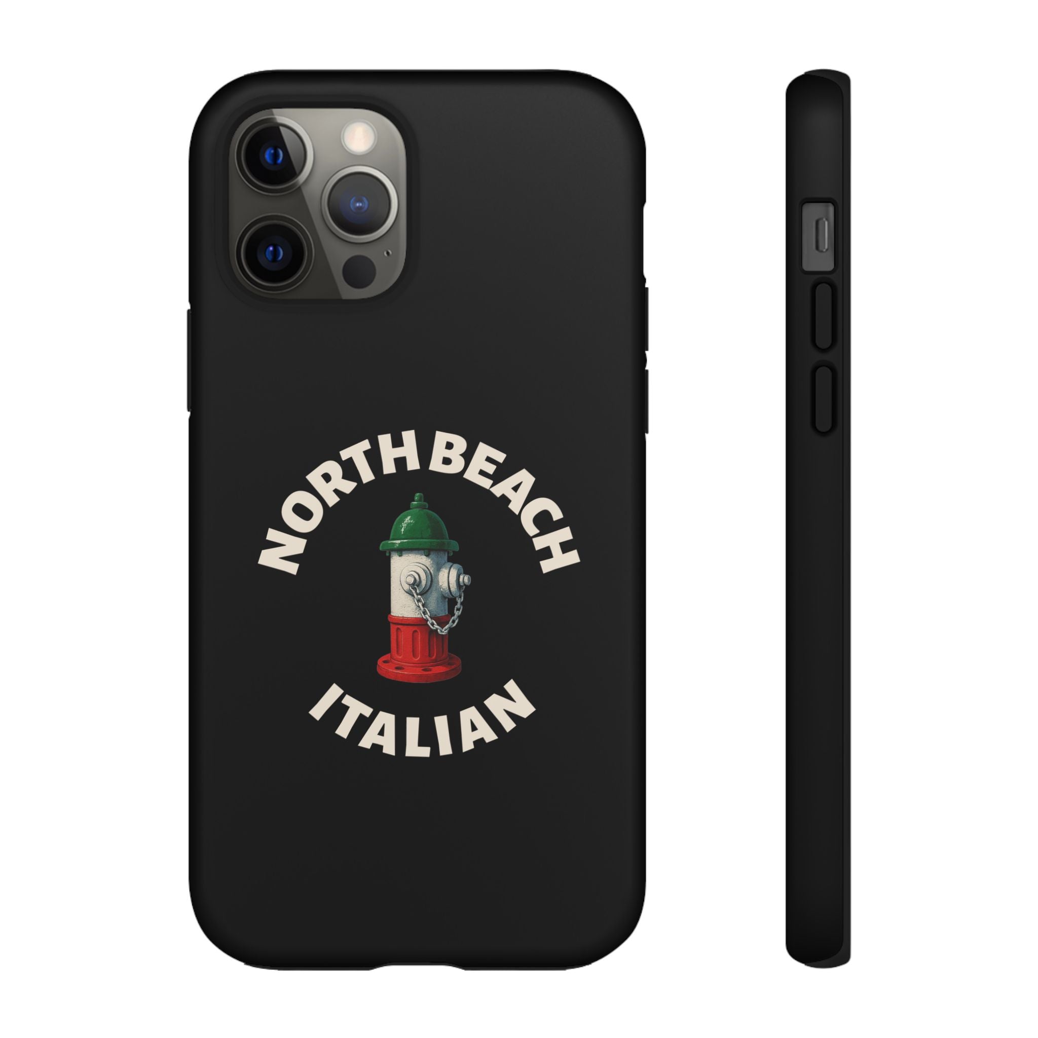 North Beach Italian Black Phone Case, Tough Cases for iPhone, Gift for Italians, Stylish Phone Cover, Unique Phone Accessory