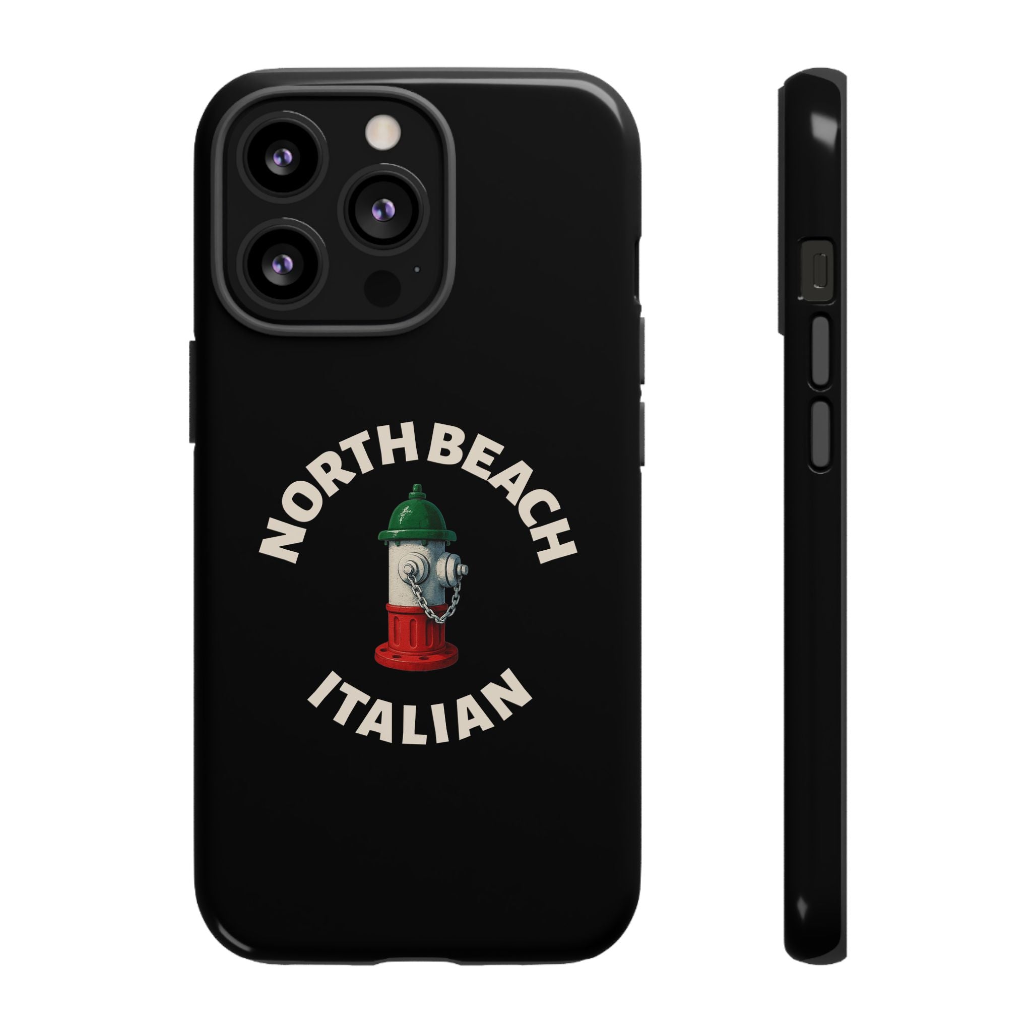 North Beach Italian Black Phone Case, Tough Cases for iPhone, Gift for Italians, Stylish Phone Cover, Unique Phone Accessory