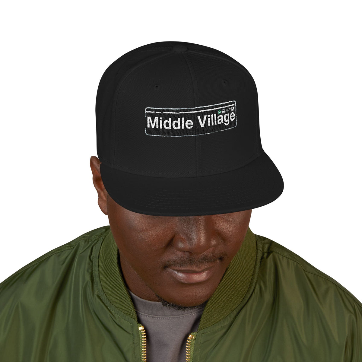 Middle Village Italian Embroidered Snapback Hat | Street Sign Patch Cap