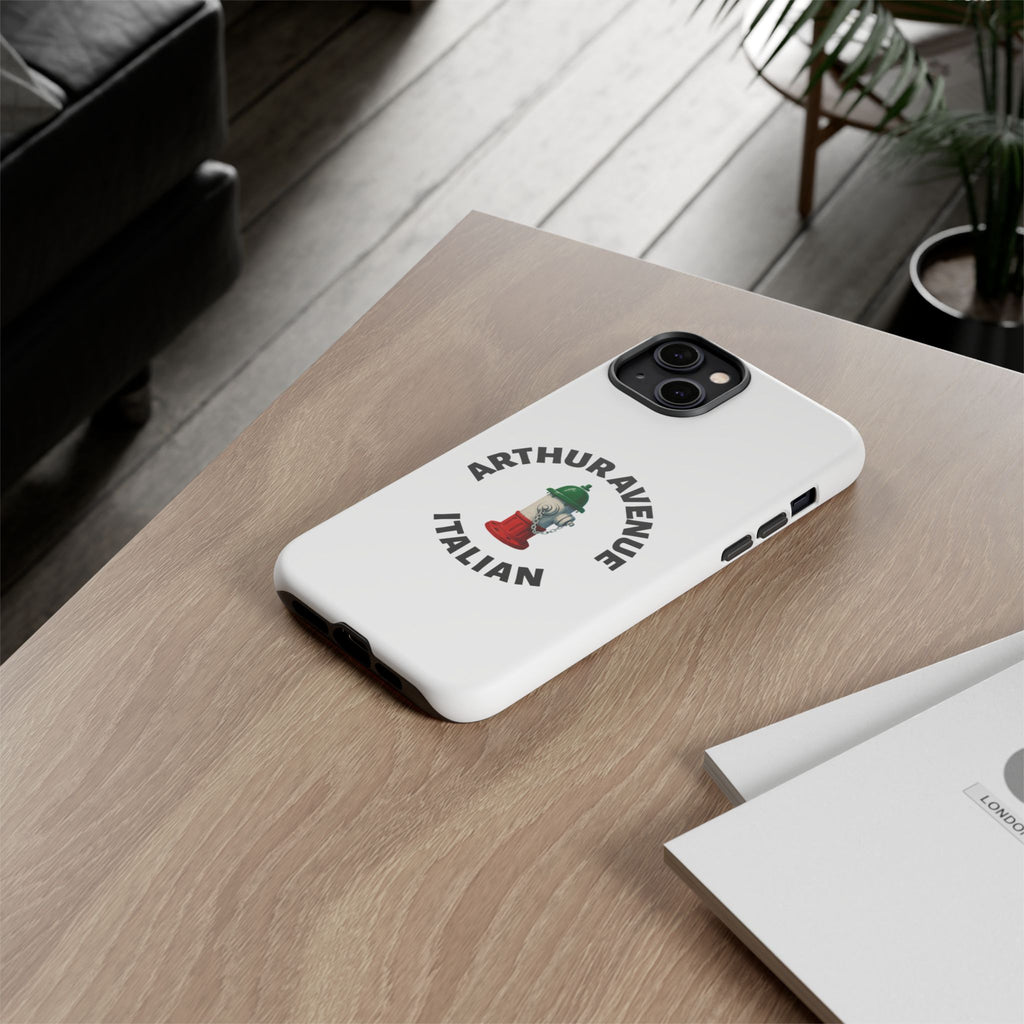 Arthur Avenue Italian White Phone Case, Urban Style Phone Cover, Tough Smartphone Case, Gift for Italian Heritage, Fun Streetwear Accessories