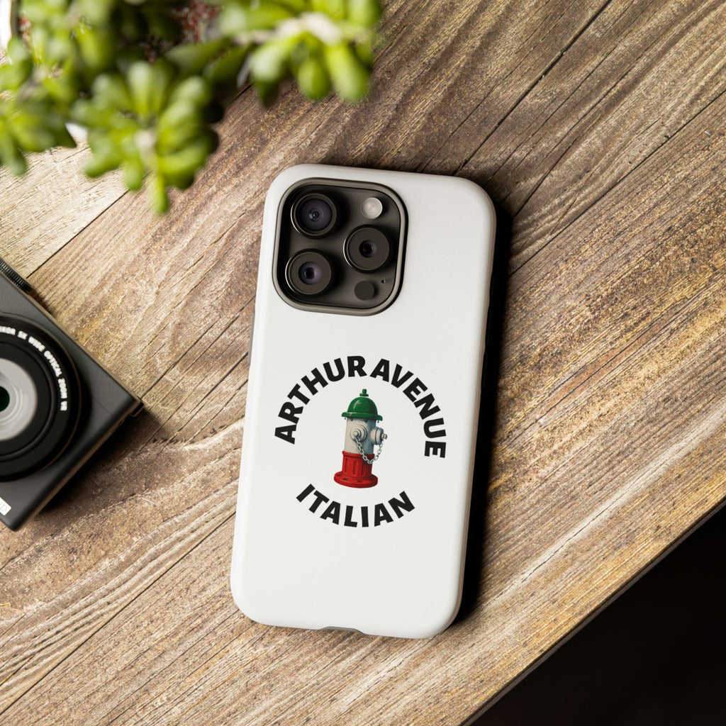 Arthur Avenue Italian White Phone Case, Urban Style Phone Cover, Tough Smartphone Case, Gift for Italian Heritage, Fun Streetwear Accessories