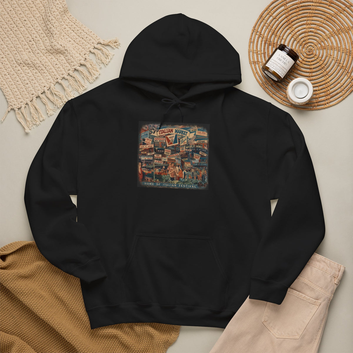 South Philly Italian Market Hoodie — Italian Flag Script Pullover