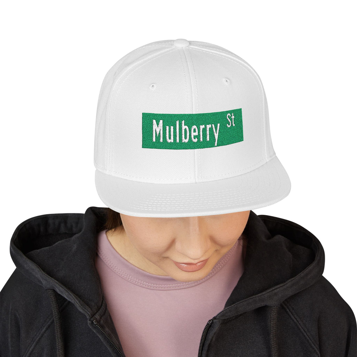 Mulberry St Embroidered Snapback Hat | Street Sign Patch Cap