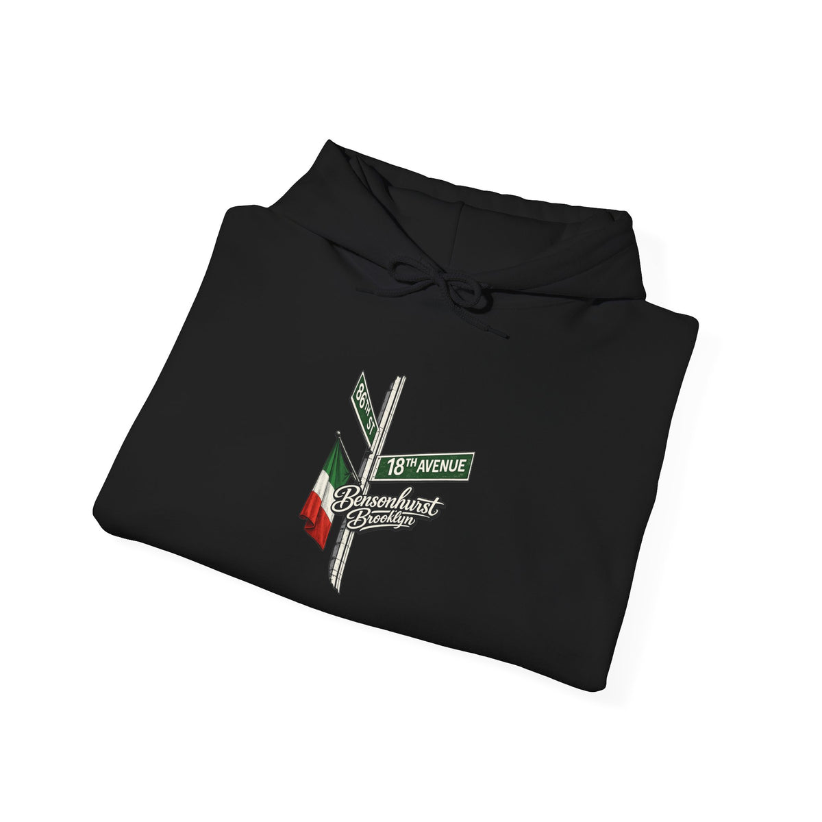 Bensonhurst Brooklyn Hoodie — Italian Flag Script Pullover