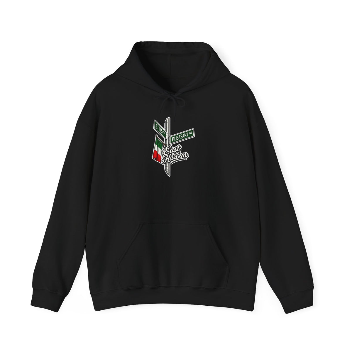 East Harlem Hoodie — Italian Flag Script Pullover