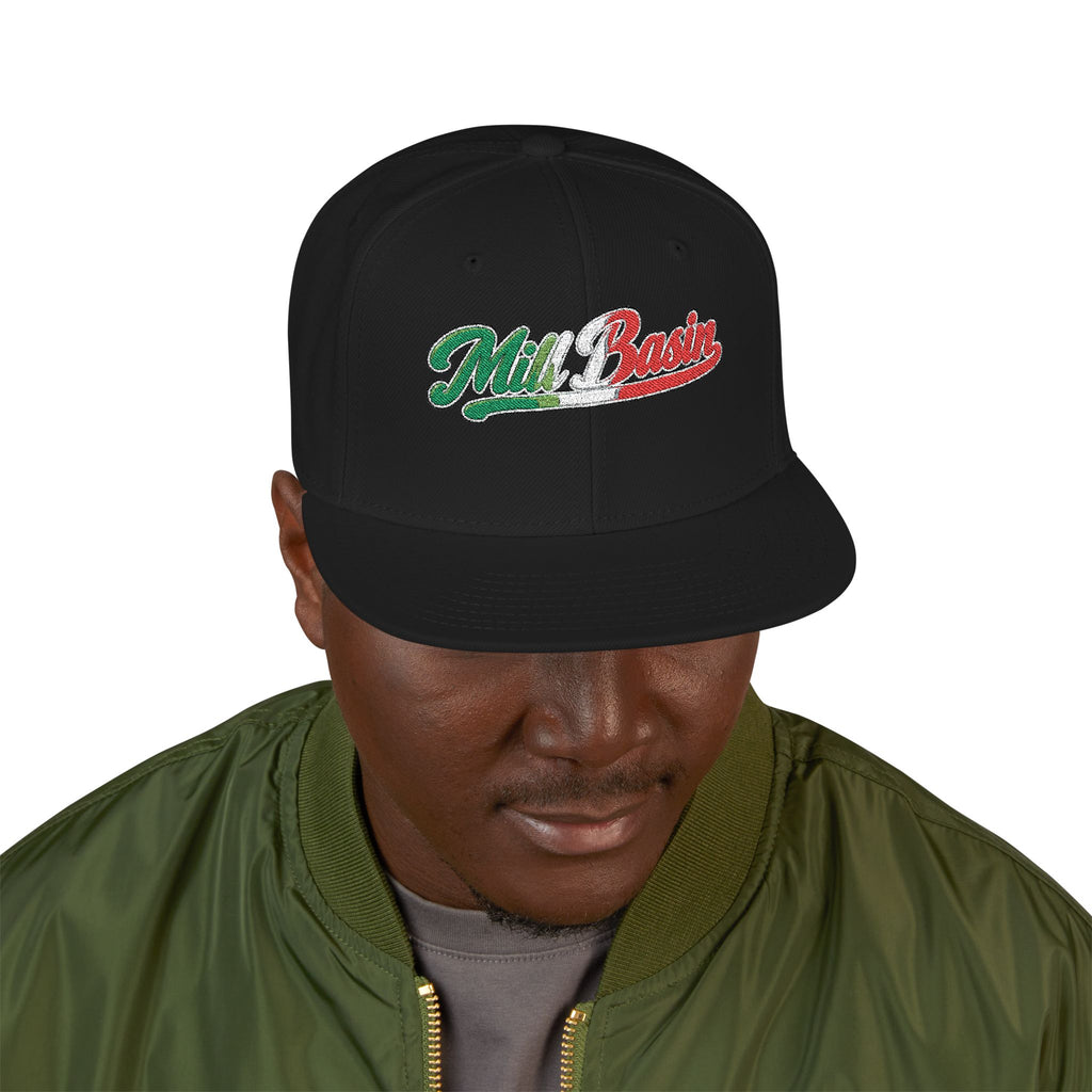 Mill Basin Italian Embroidered Snapback Hat | Street Sign Patch Cap