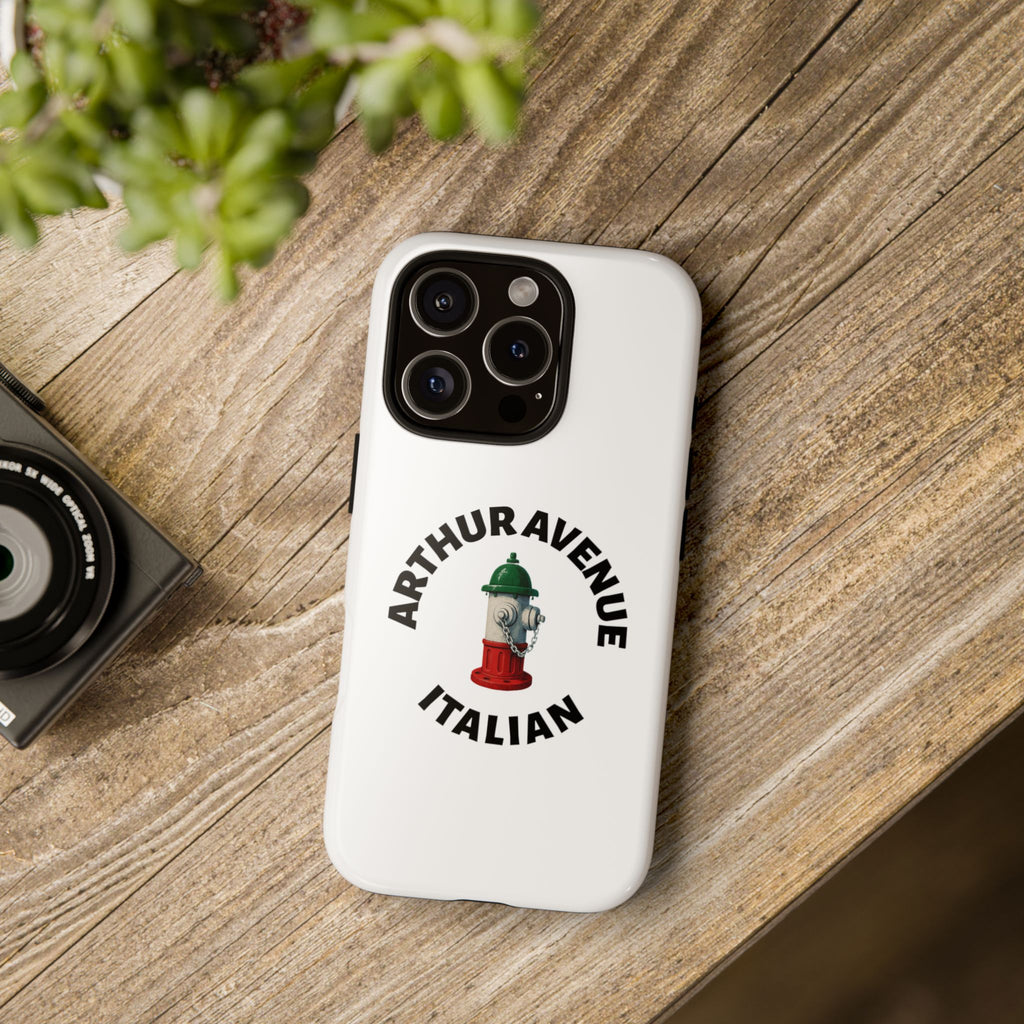 Arthur Avenue Italian White Phone Case, Urban Style Phone Cover, Tough Smartphone Case, Gift for Italian Heritage, Fun Streetwear Accessories