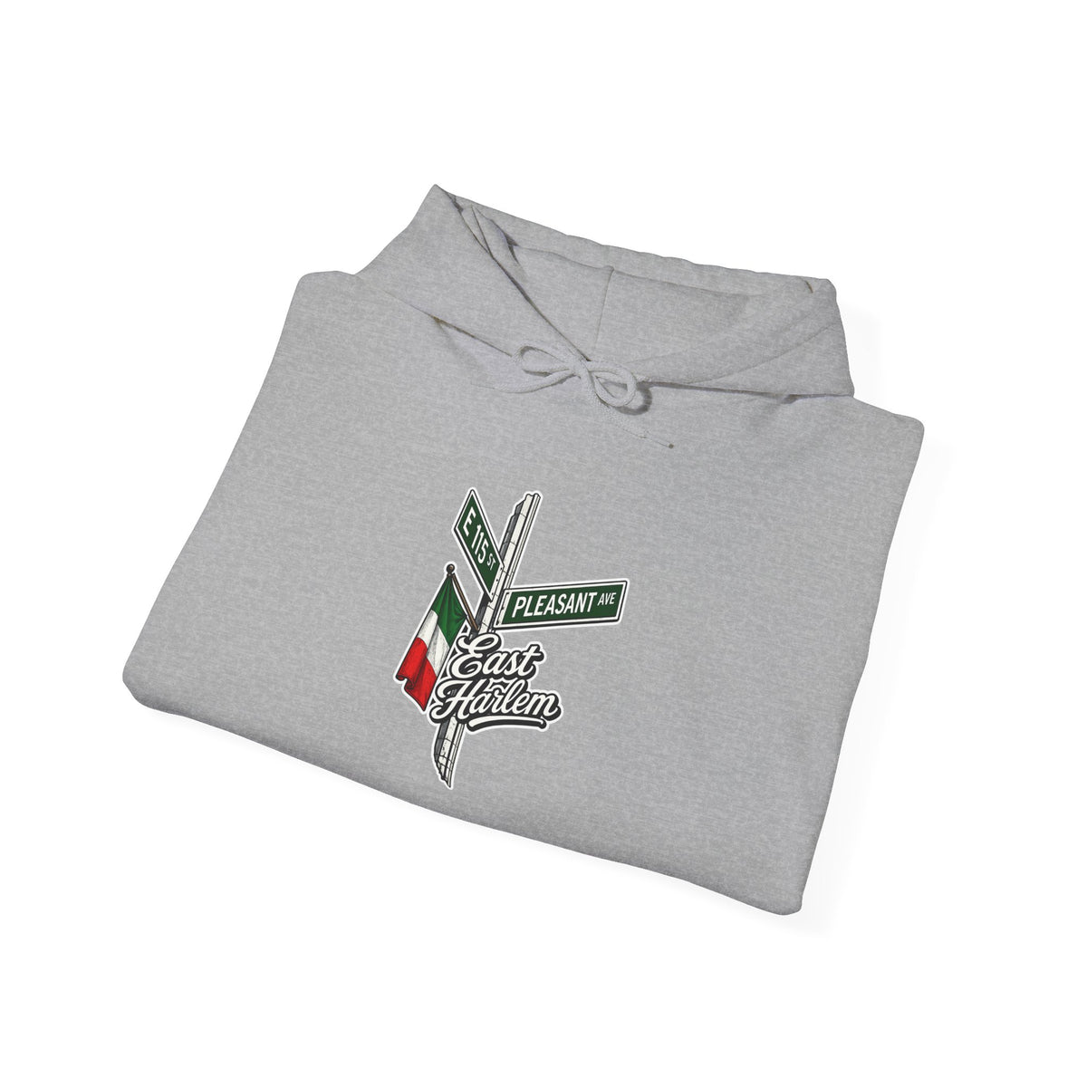 East Harlem Hoodie — Italian Flag Script Pullover