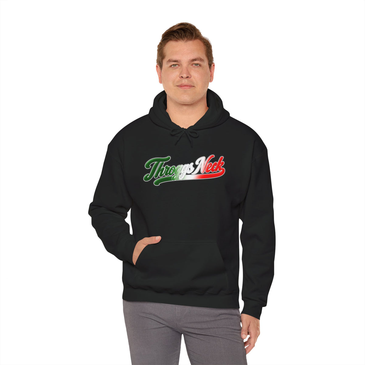 Throggs Neck Hoodie — Italian Flag Script Pullover