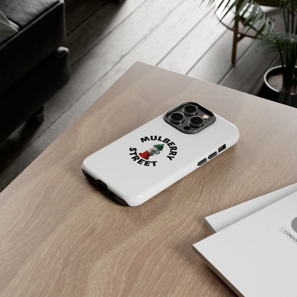 Mulberry Street White Phone Case, Urban Style Phone Cover, Tough Smartphone Case, Gift for Italian Heritage, Fun Streetwear Accessories