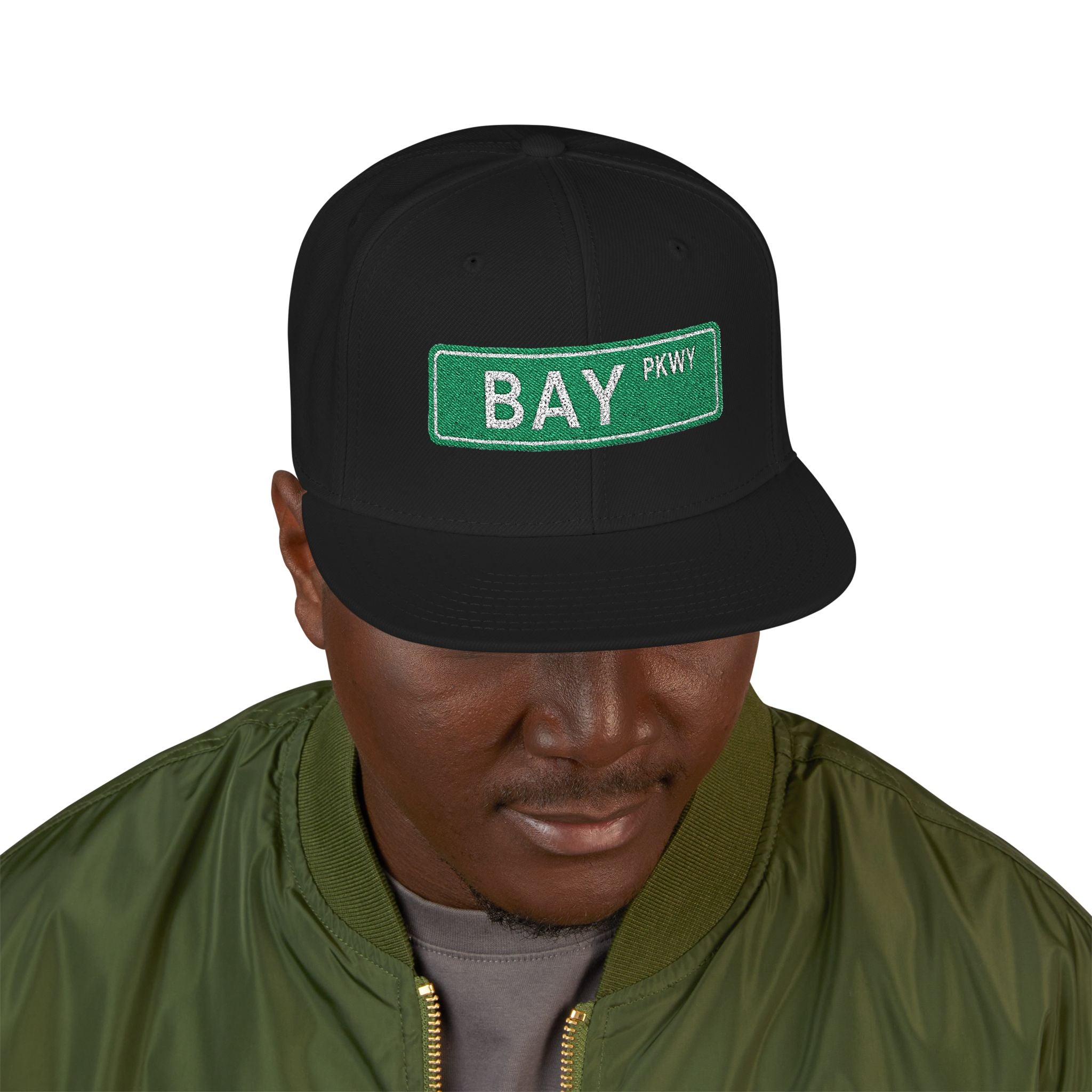 Bay PKWY Embroidered Snapback Hat | Street Sign Patch Cap