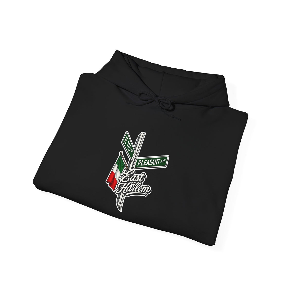 East Harlem Hoodie — Italian Flag Script Pullover