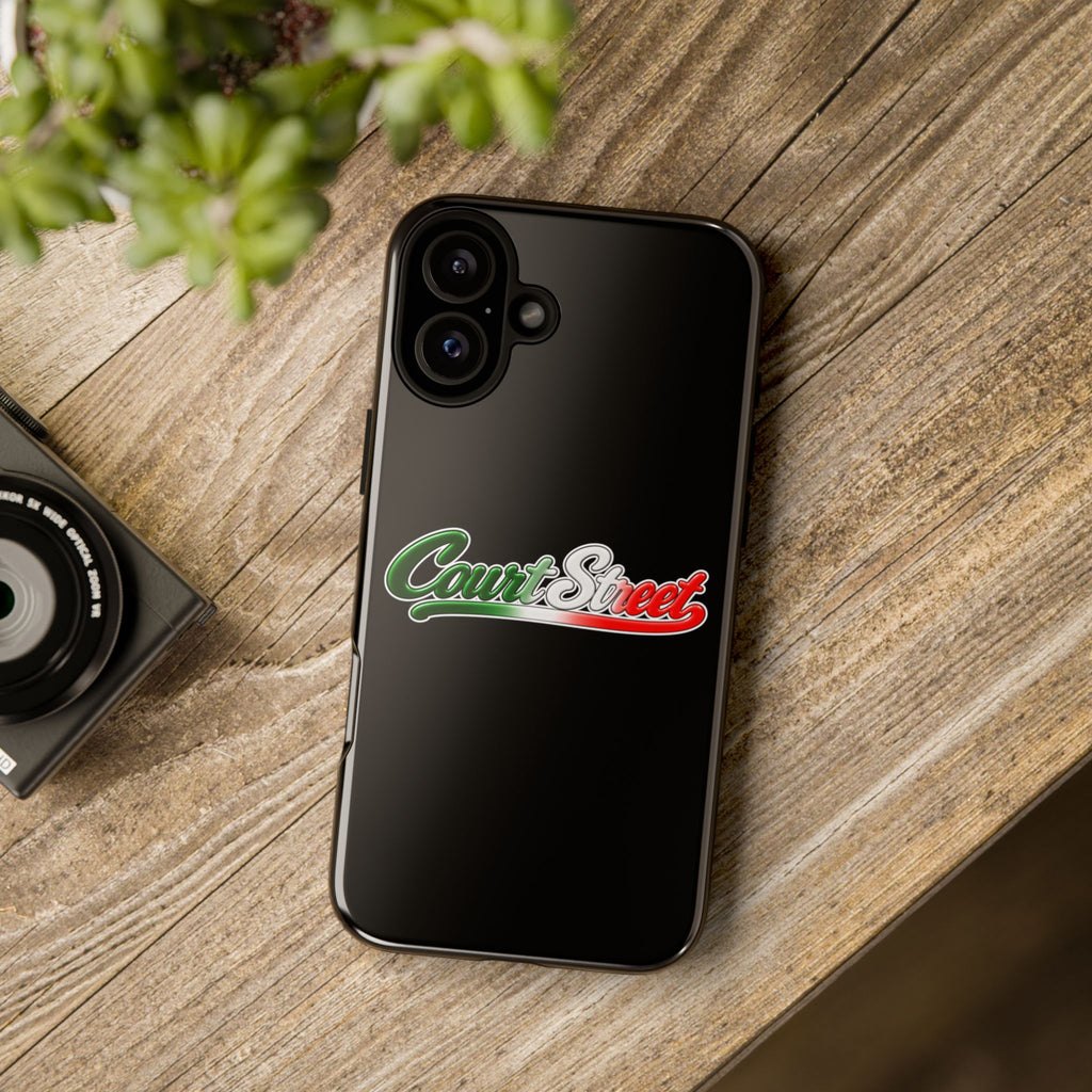 Court Street Black Phone Case, Tough Cases for iPhone, Gift for Italians, Stylish Phone Cover, Unique Phone Accessory