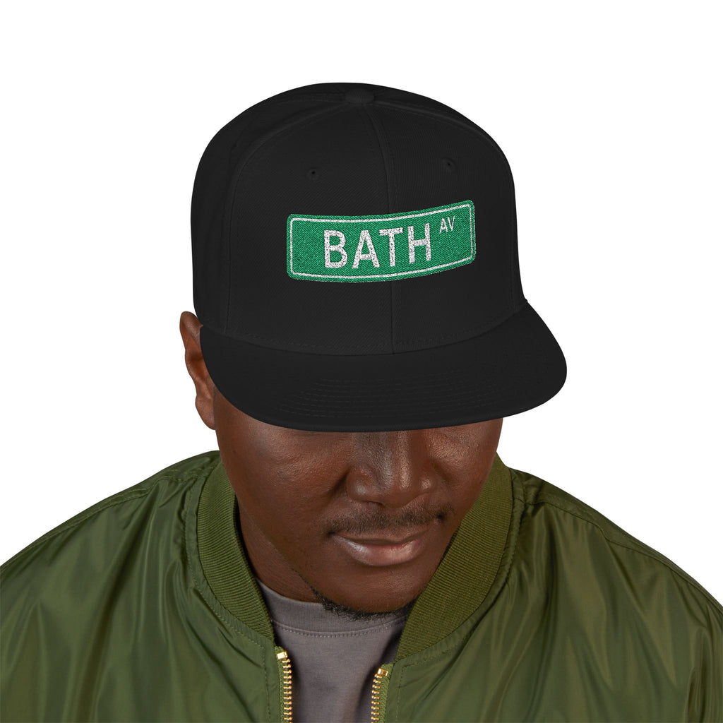 Bath AV Italian Embroidered Snapback Hat | Street Sign Patch Cap