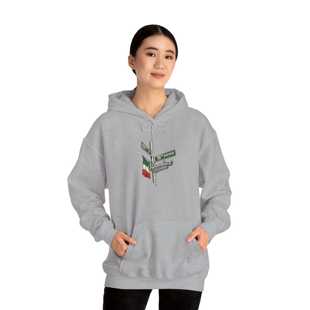 Bensonhurst Brooklyn Hoodie — Italian Flag Script Pullover