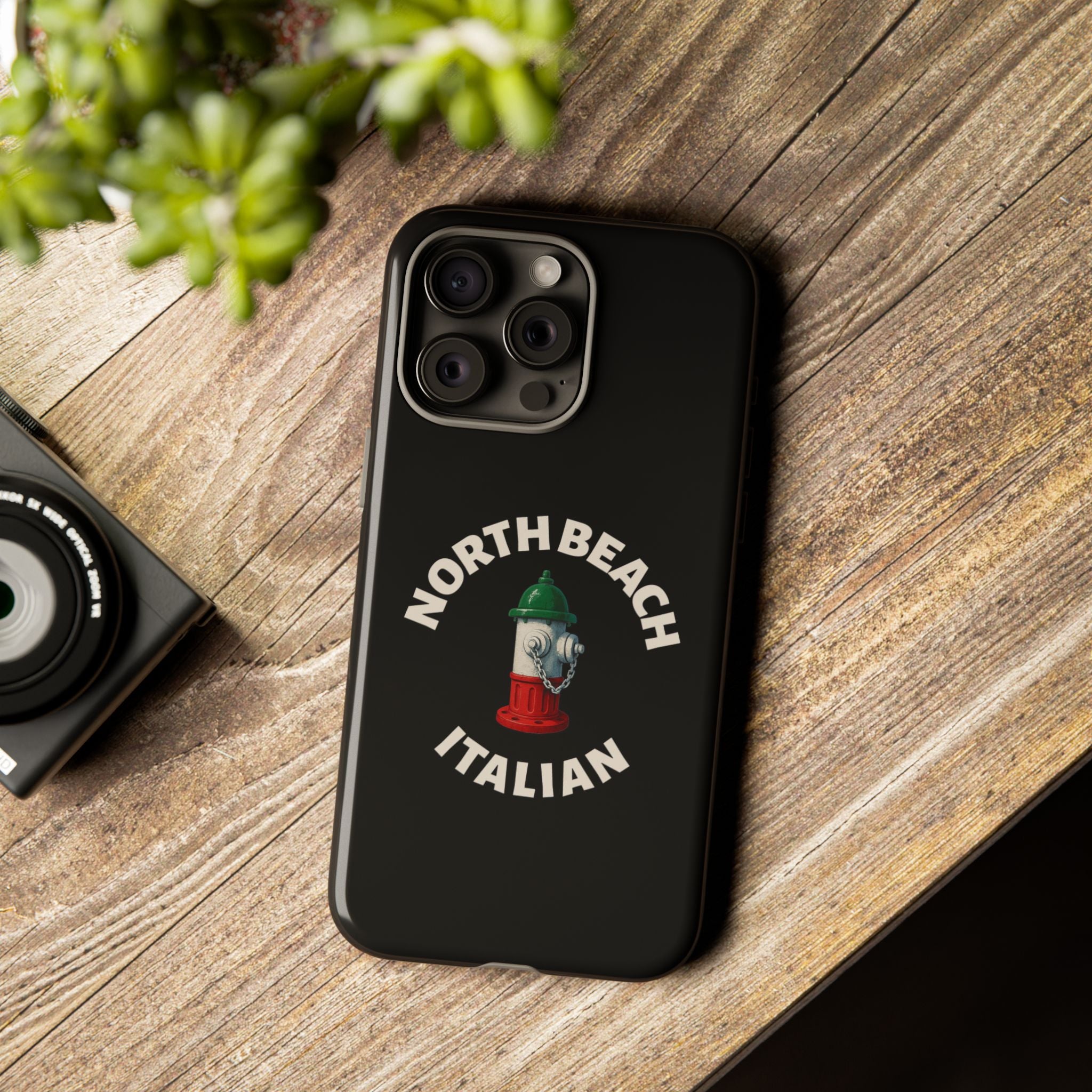 North Beach Italian Black Phone Case, Tough Cases for iPhone, Gift for Italians, Stylish Phone Cover, Unique Phone Accessory