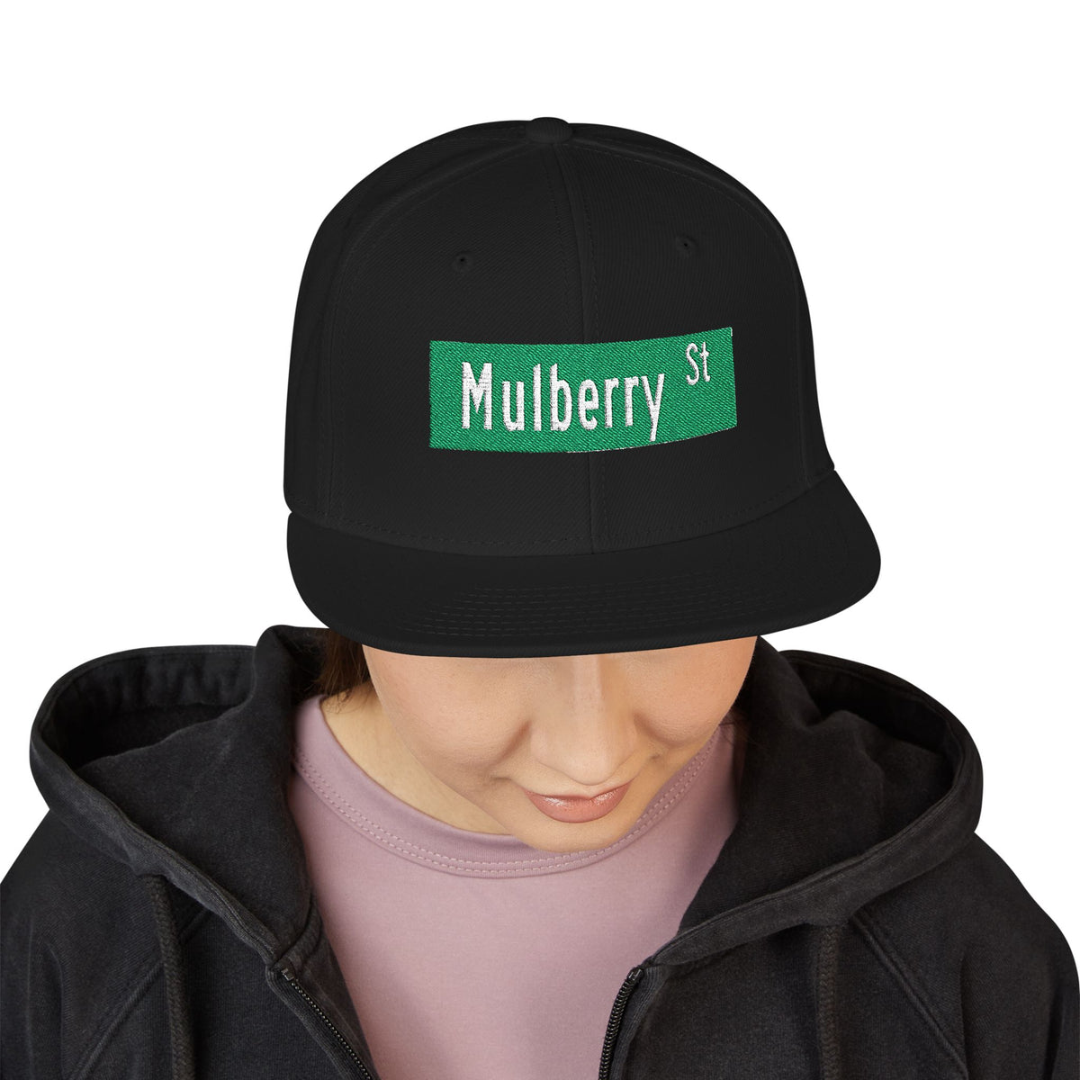 Mulberry St Embroidered Snapback Hat | Street Sign Patch Cap