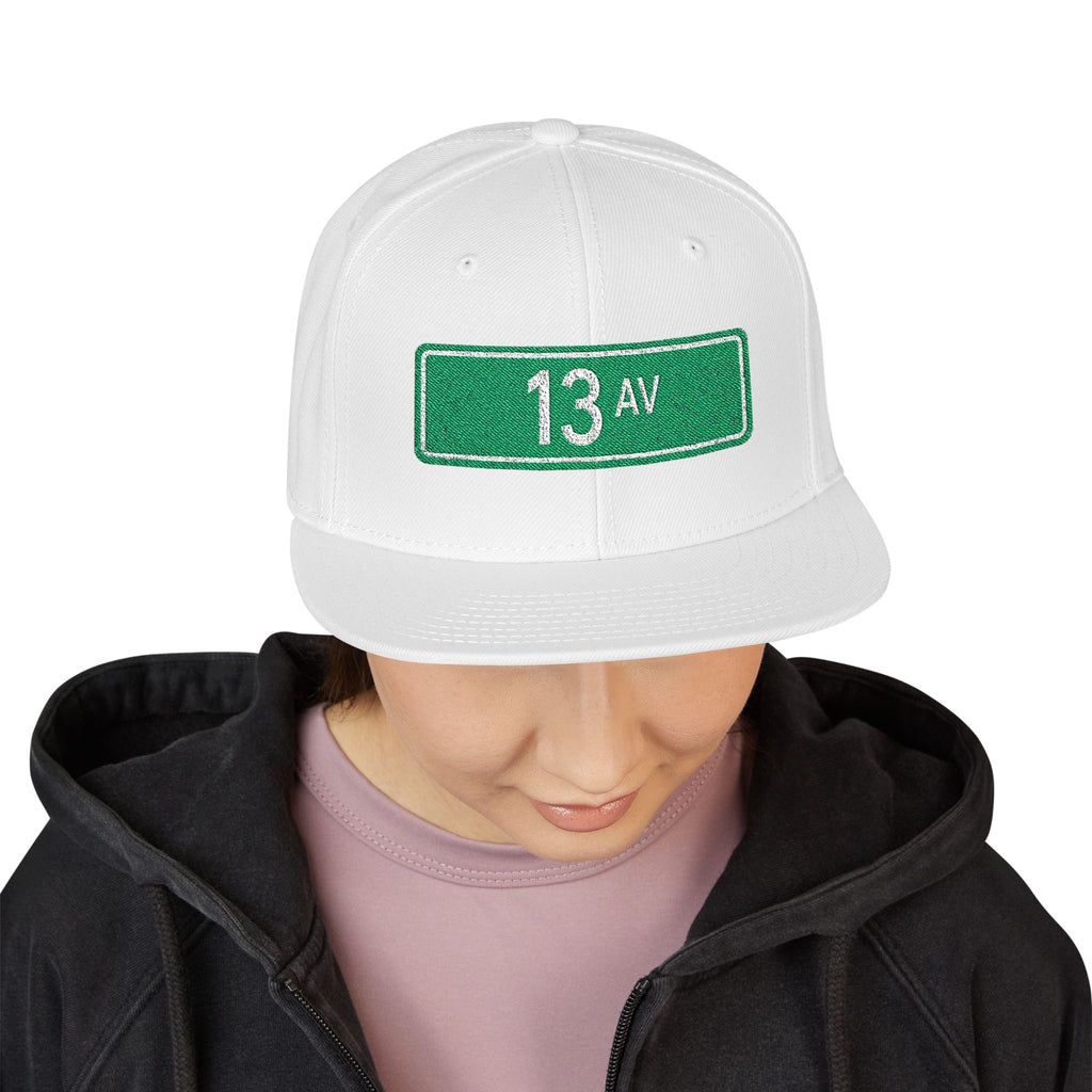13 Ave Embroidered Snapback Hat | Street Sign Patch Cap