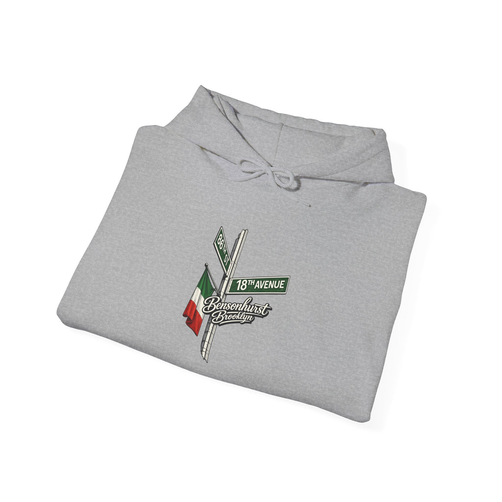 Bensonhurst Brooklyn Hoodie — Italian Flag Script Pullover