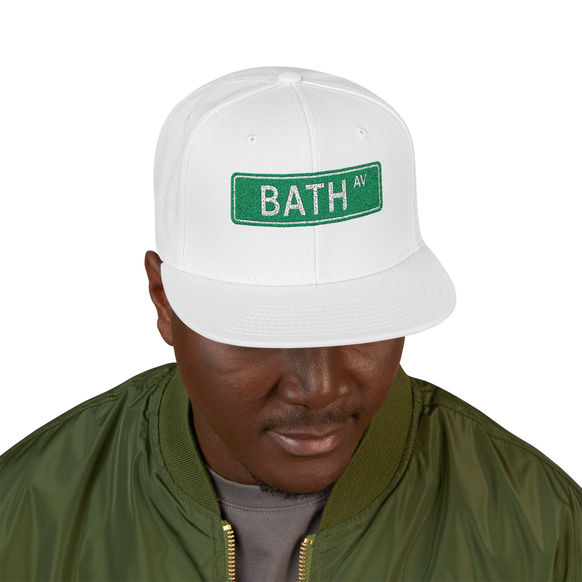 Bath AV Italian Embroidered Snapback Hat | Street Sign Patch Cap