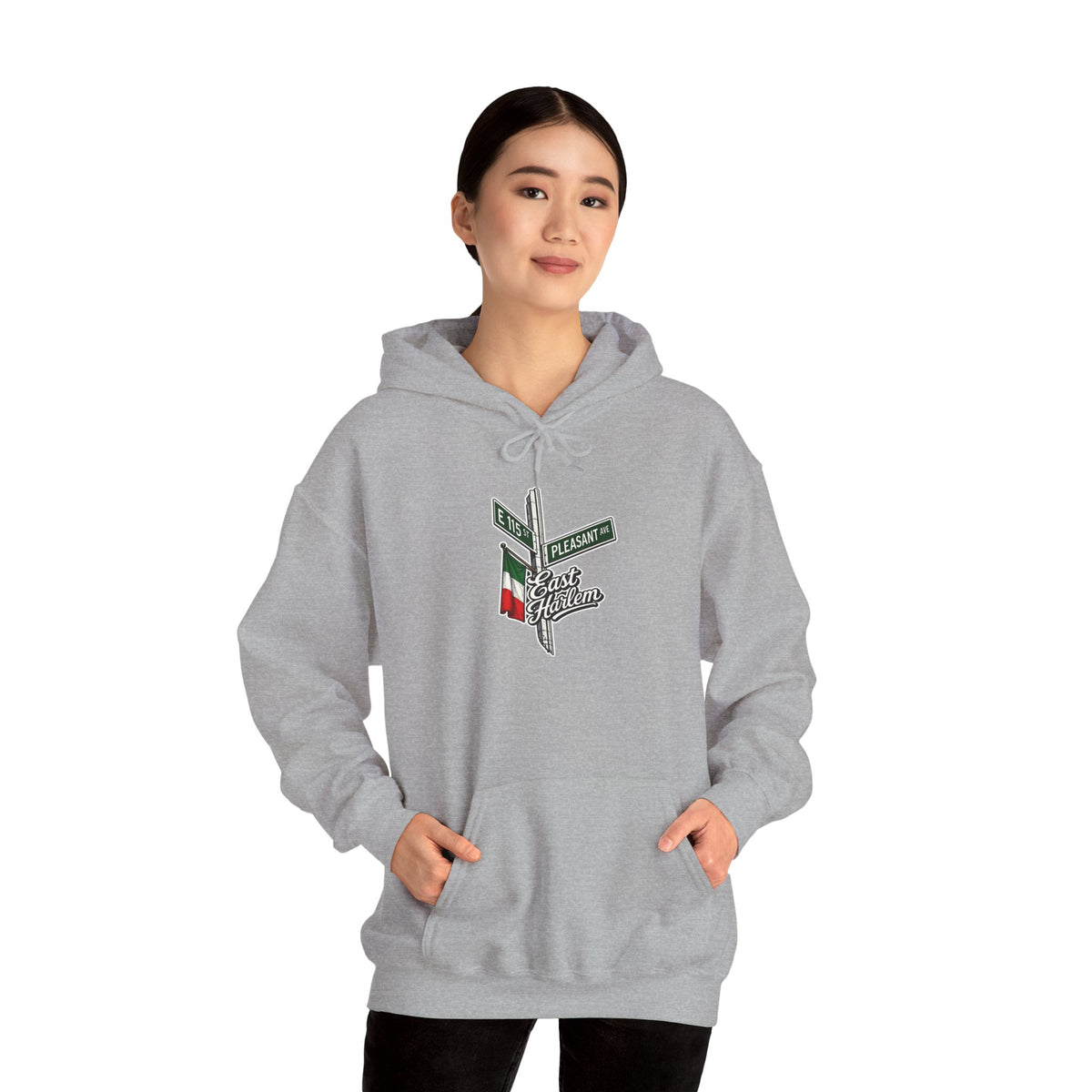 East Harlem Hoodie — Italian Flag Script Pullover