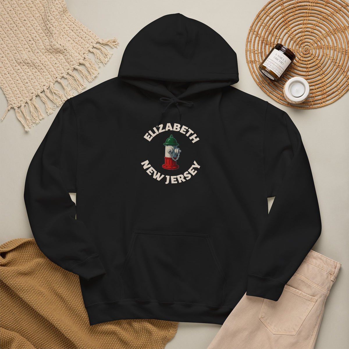 Elizabeth New Jersey Hoodie — Italian Flag Script Pullover