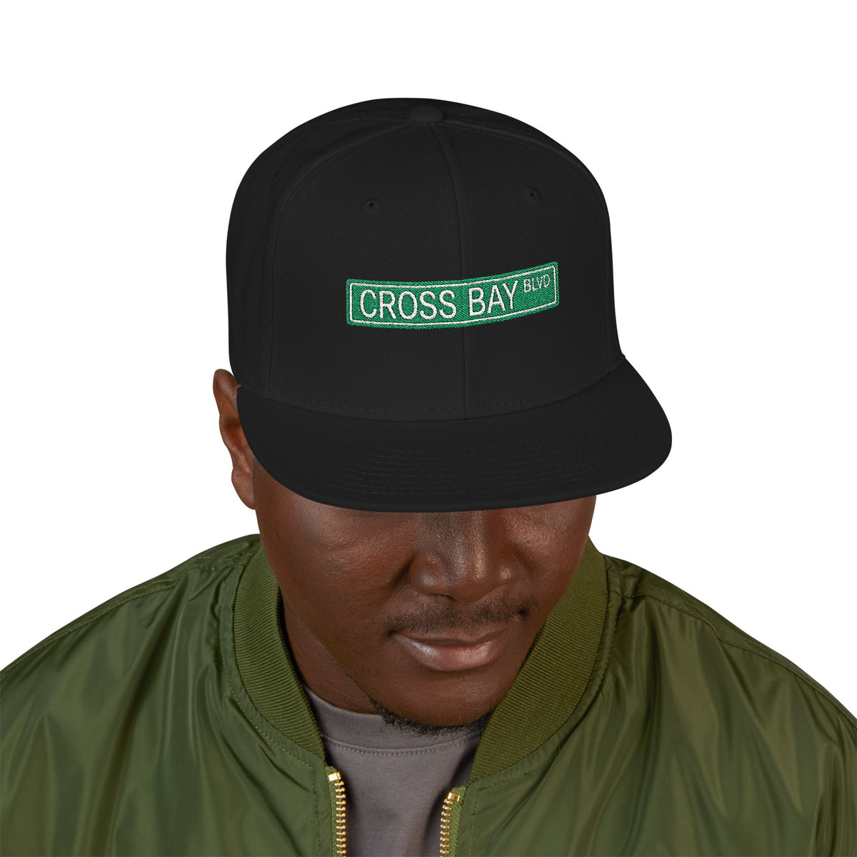 Cross Bay BLVD Embroidered Snapback Hat | Street Sign Patch Cap