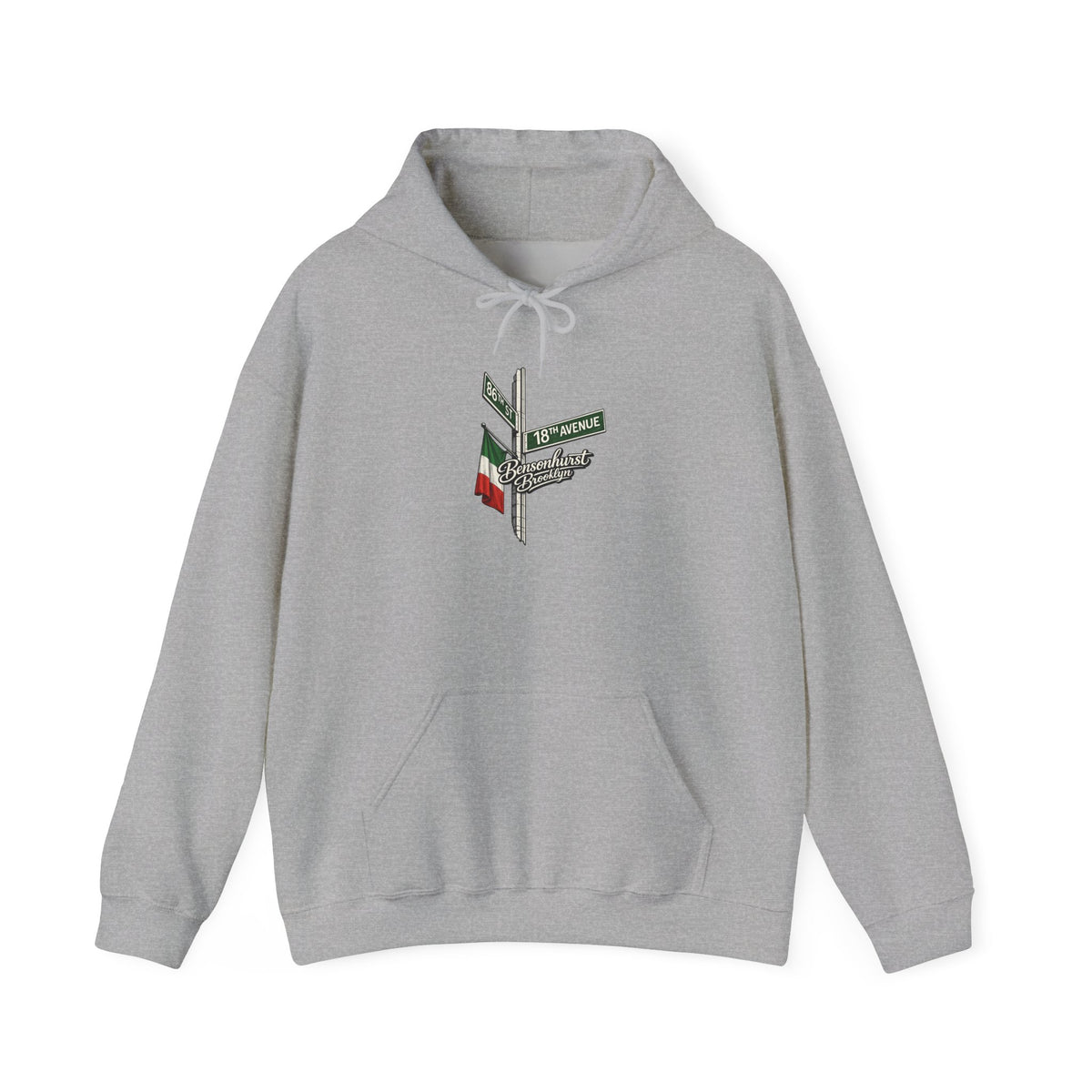 Bensonhurst Brooklyn Hoodie — Italian Flag Script Pullover