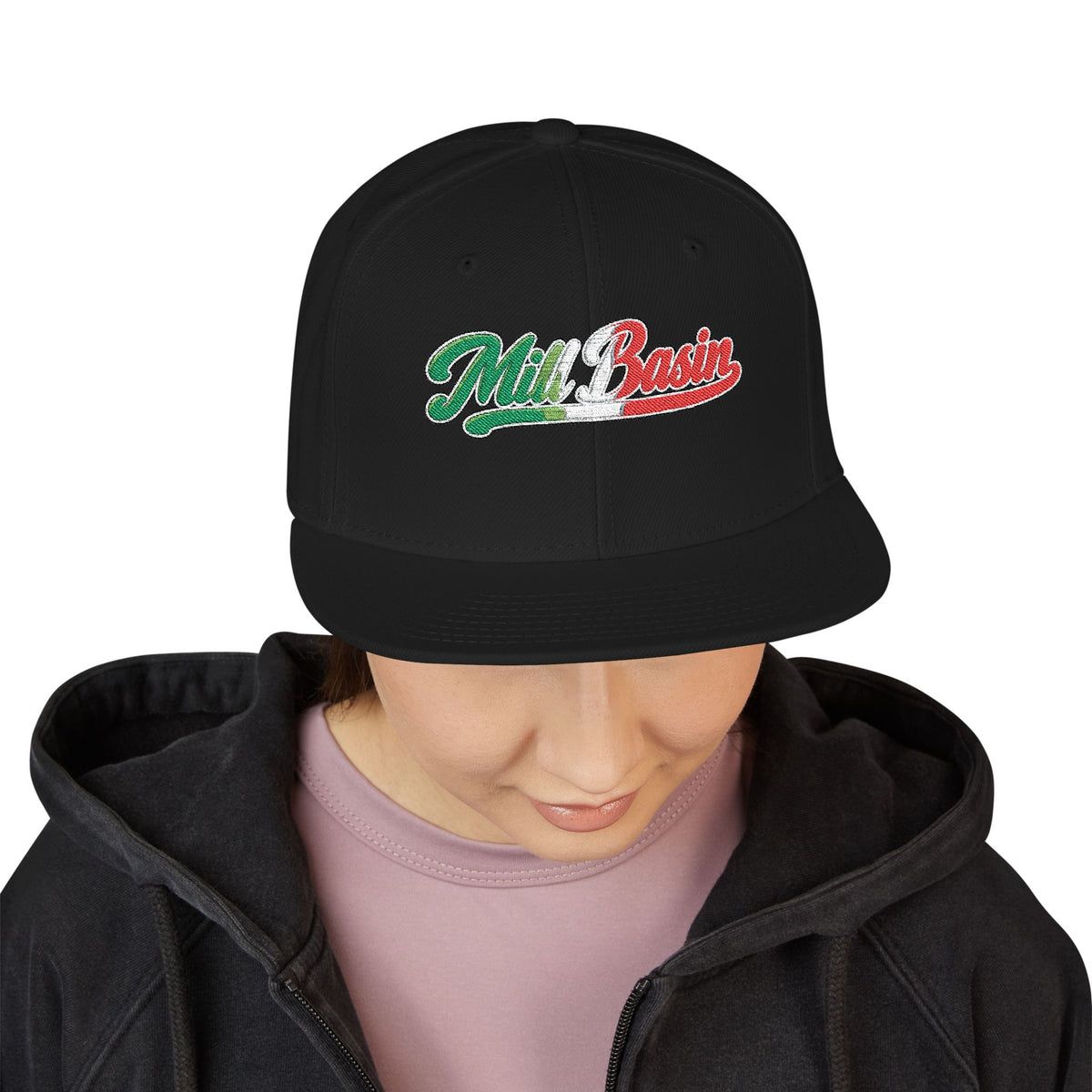 Mill Basin Italian Embroidered Snapback Hat | Street Sign Patch Cap