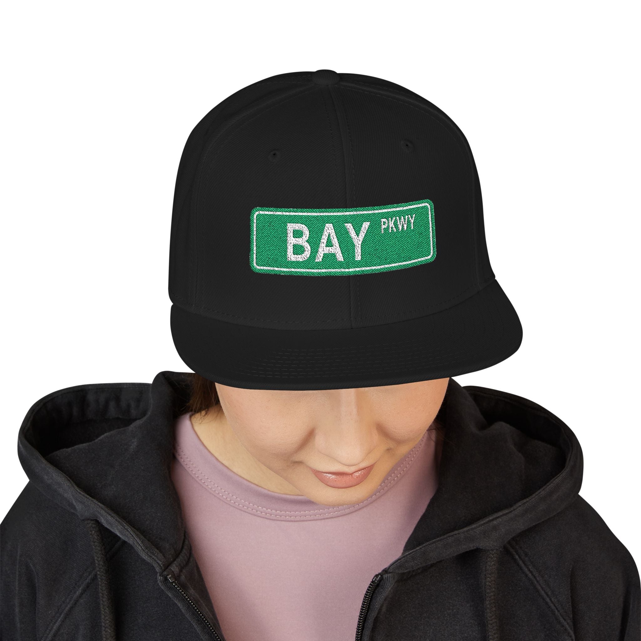 Bay PKWY Embroidered Snapback Hat | Street Sign Patch Cap