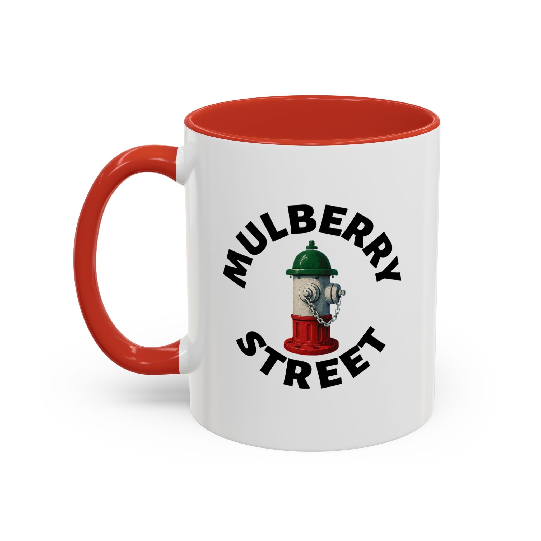 Mulberry Street Coffee Mug with Fire Hydrant Design, Unique Gift for Italians, Fun Kitchen Decor