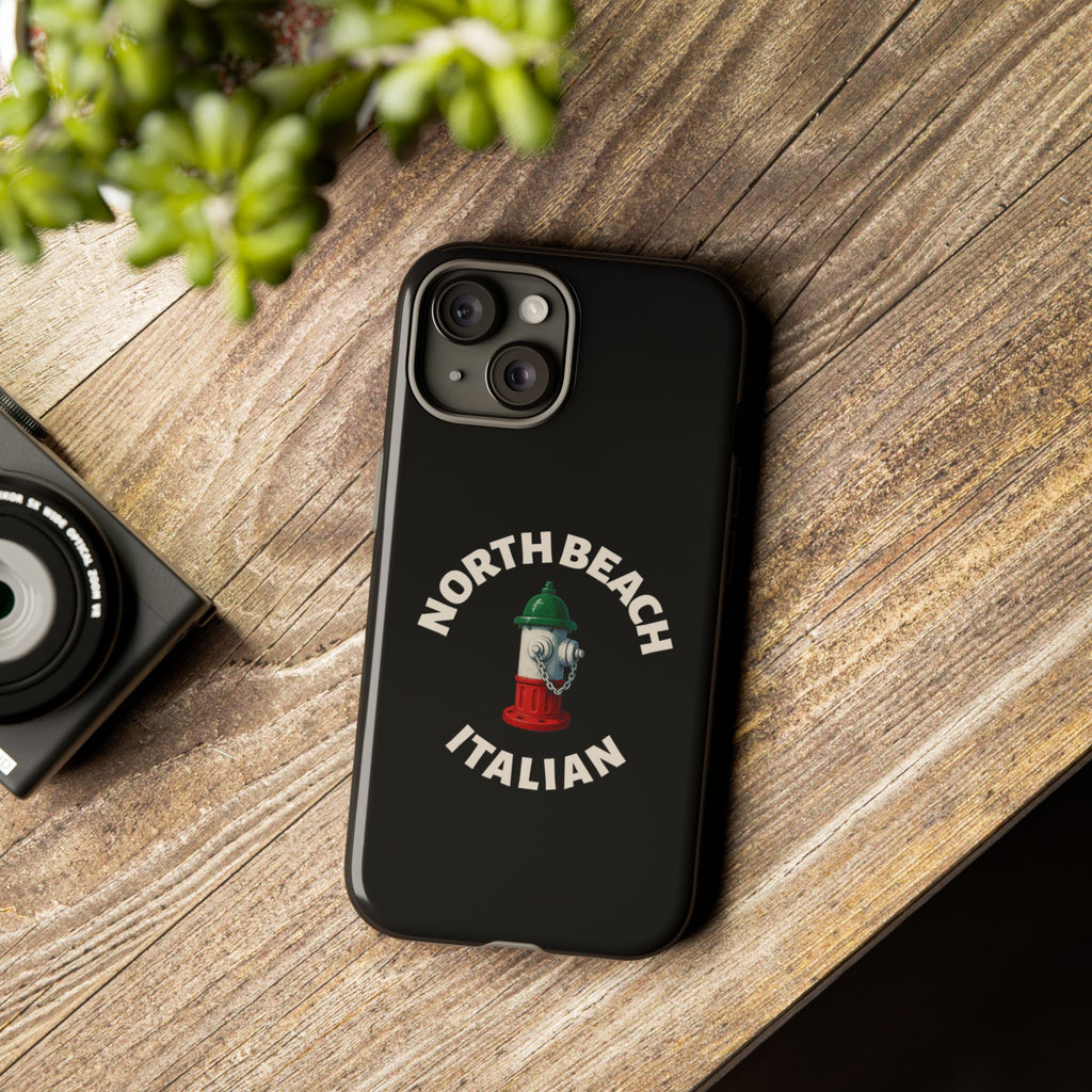 North Beach Italian Black Phone Case, Tough Cases for iPhone, Gift for Italians, Stylish Phone Cover, Unique Phone Accessory