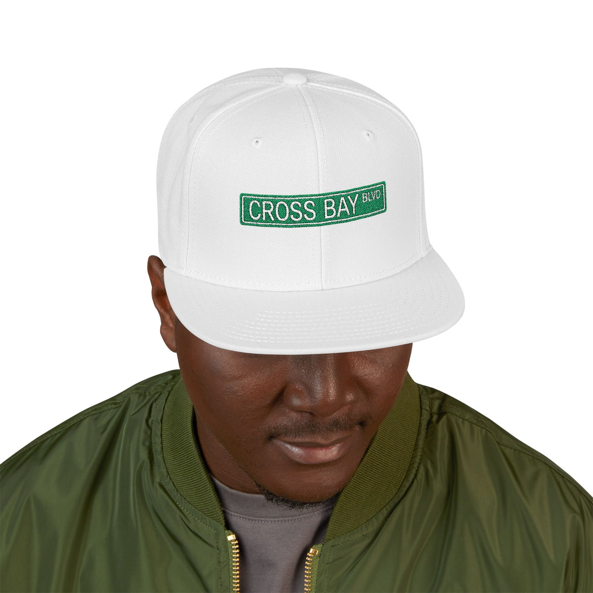 Cross Bay BLVD Embroidered Snapback Hat | Street Sign Patch Cap