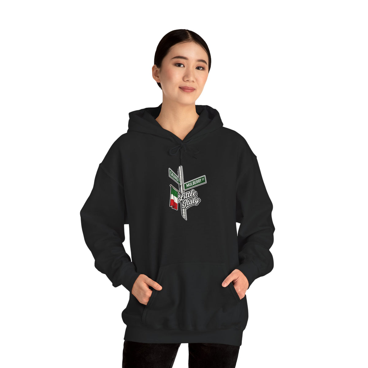 Little Italy Hoodie — Italian Flag Script Pullover