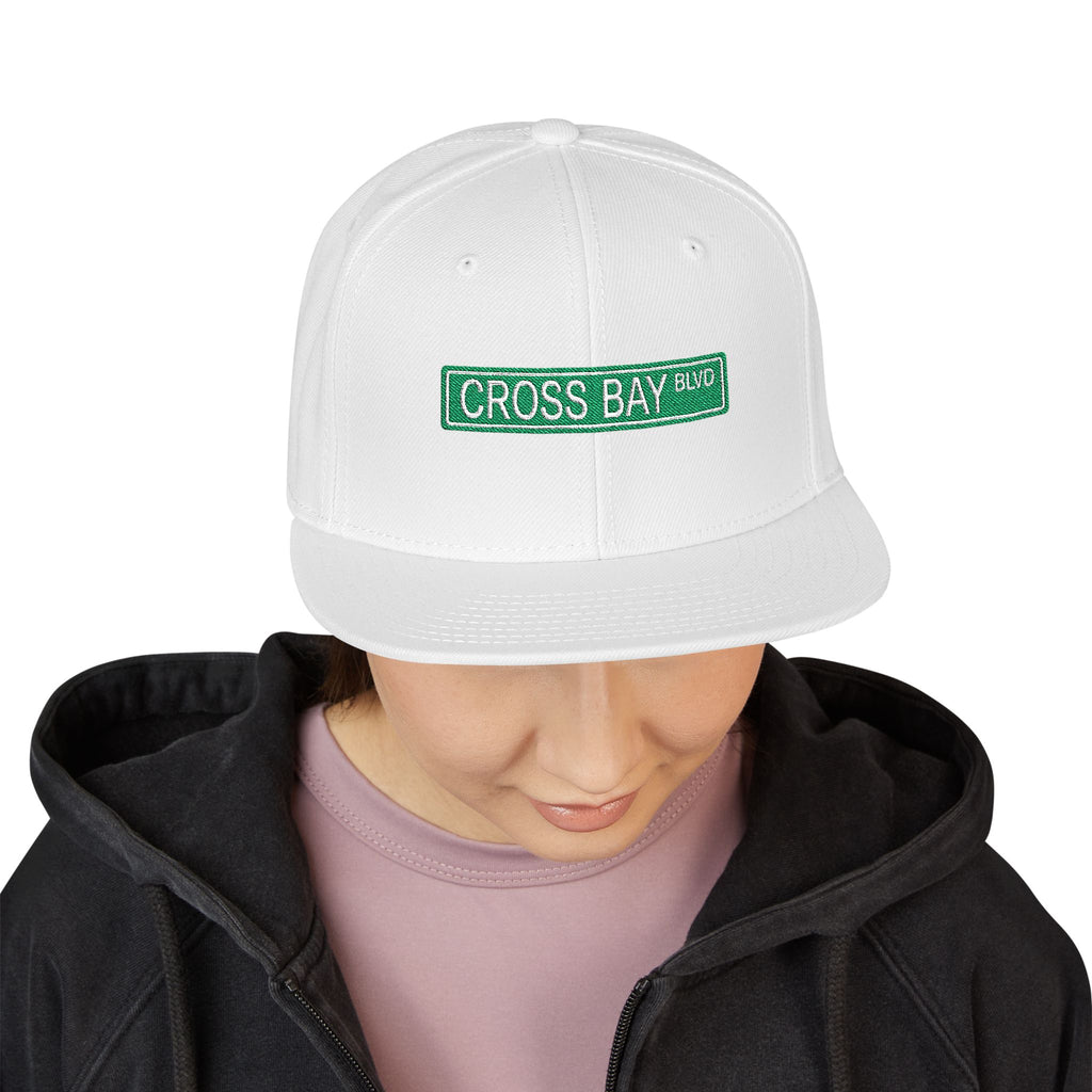 Cross Bay BLVD Embroidered Snapback Hat | Street Sign Patch Cap