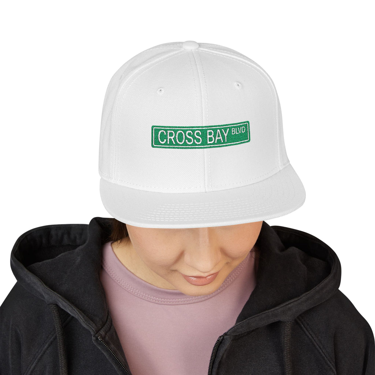 Cross Bay BLVD Embroidered Snapback Hat | Street Sign Patch Cap