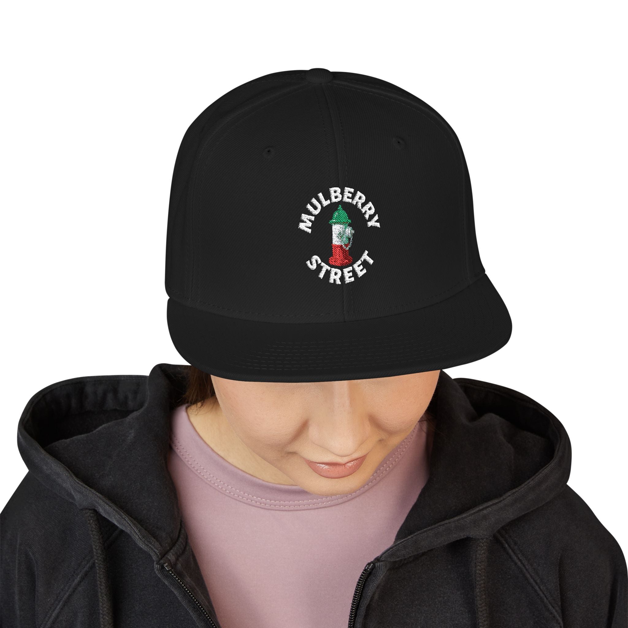 Mulberry Street Embroidered Snapback Hat | Street Sign Patch Cap