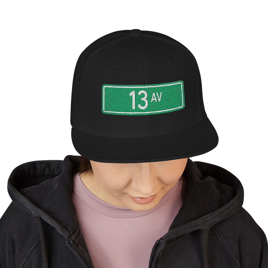 13 Ave Embroidered Snapback Hat | Street Sign Patch Cap