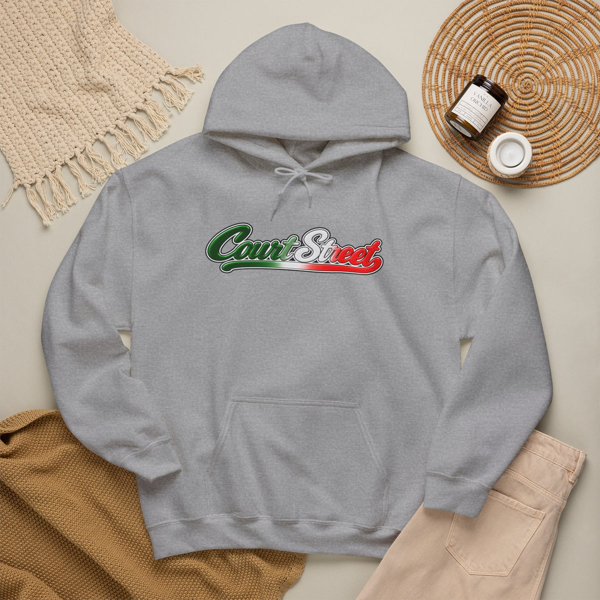 Court Street Hoodie — Italian Flag Script Pullover