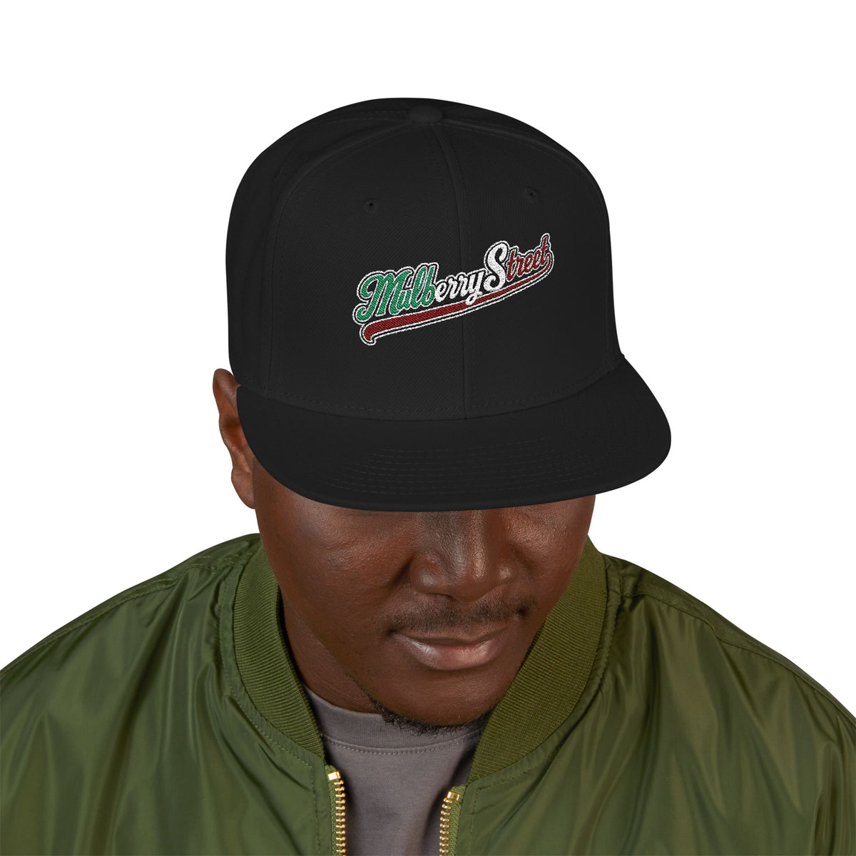 Mulberry Street Italian Embroidered Snapback Hat | Street Sign Patch Cap